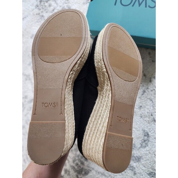 Toms Womens Rania Black Beige Peep Toe Slip-On Espadrille Sandals Size 8 w/ Tags - Picture 7 of 9